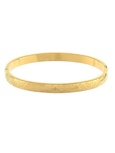 Gold Engraved Clover Bangle Bracelet