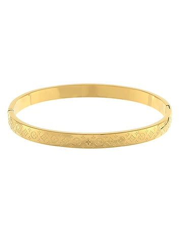 Gold Engraved Clover Bangle Bracelet
