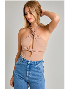 Mocha Knot Halter Neck Bodysuit