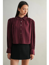 Load image into Gallery viewer, Wine Gathered Button Down Top
