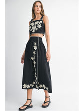 Load image into Gallery viewer, Black Embroidered Top &amp; Midi Skirt Set
