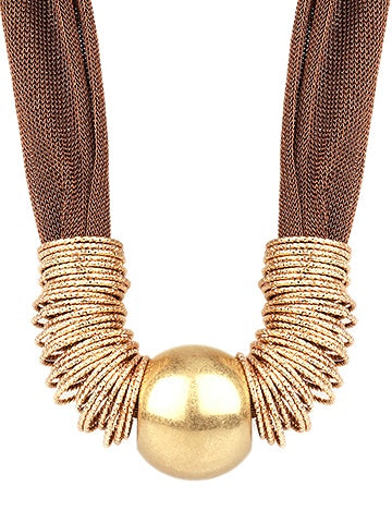 Brown Ball & Ring Mesh Necklace
