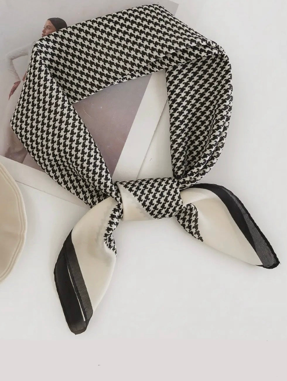 Black & Ivory Houndstooth Square Scarf