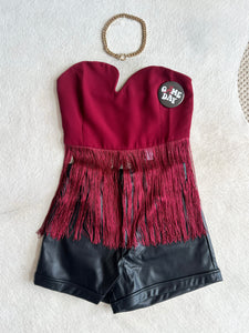 Crimson Fringe Strapless Top