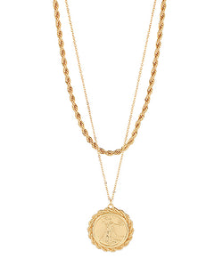 Gold 2 Layer Coin & Rope Chain Necklace