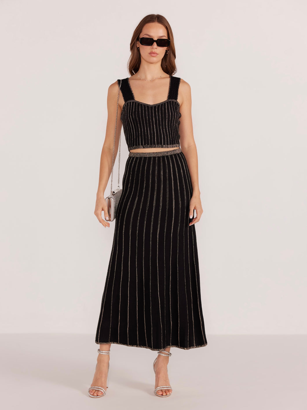 MinkPink Celia Lurex Stripe Midi Skirt