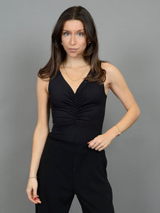 Black Viola Shirred Bodysuit