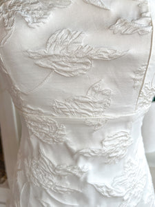 White Textured Jacquard Bow Back Dress