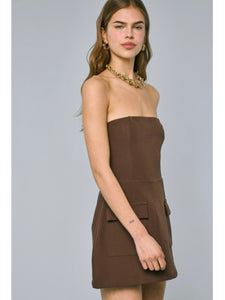 Coffee Strapless Mini Dress