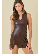 Load image into Gallery viewer, Brown Faux Leather Puzzle Dress
