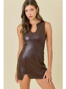 Brown Faux Leather Puzzle Dress