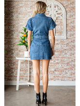 Load image into Gallery viewer, Denim Puff Sleeve Belted Dress
