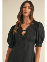 Load image into Gallery viewer, Black Embroidered Puff Sleeve Dress
