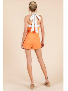 Orange Contrast Halter Romper