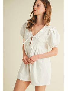 White Front Tie Romper
