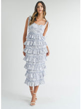 Load image into Gallery viewer, Blue Floral Ruffle Tiered Midi Dress
