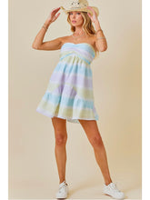 Load image into Gallery viewer, Blue Stripe Strapless Dress
