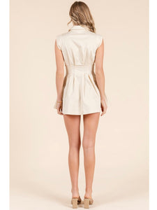 Beige Pleated Zip Dress