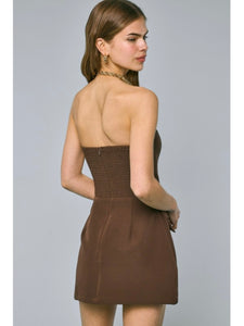 Coffee Strapless Mini Dress