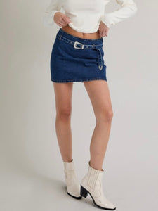 Indigo Buckle Denim Skirt