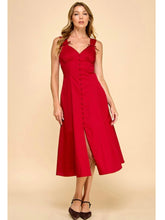 Load image into Gallery viewer, Deep Red Button Front Midi Dress
