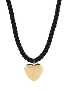 Black Cord Puffy Heart Necklace