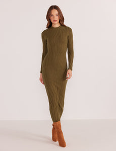 MinkPink Green Elara Knit Midi Dress