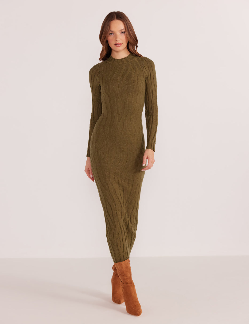 MinkPink Green Elara Knit Midi Dress