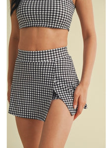 Black Gingham Side Slit Skort