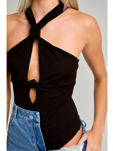 Black Knot Halter Neck Bodysuit