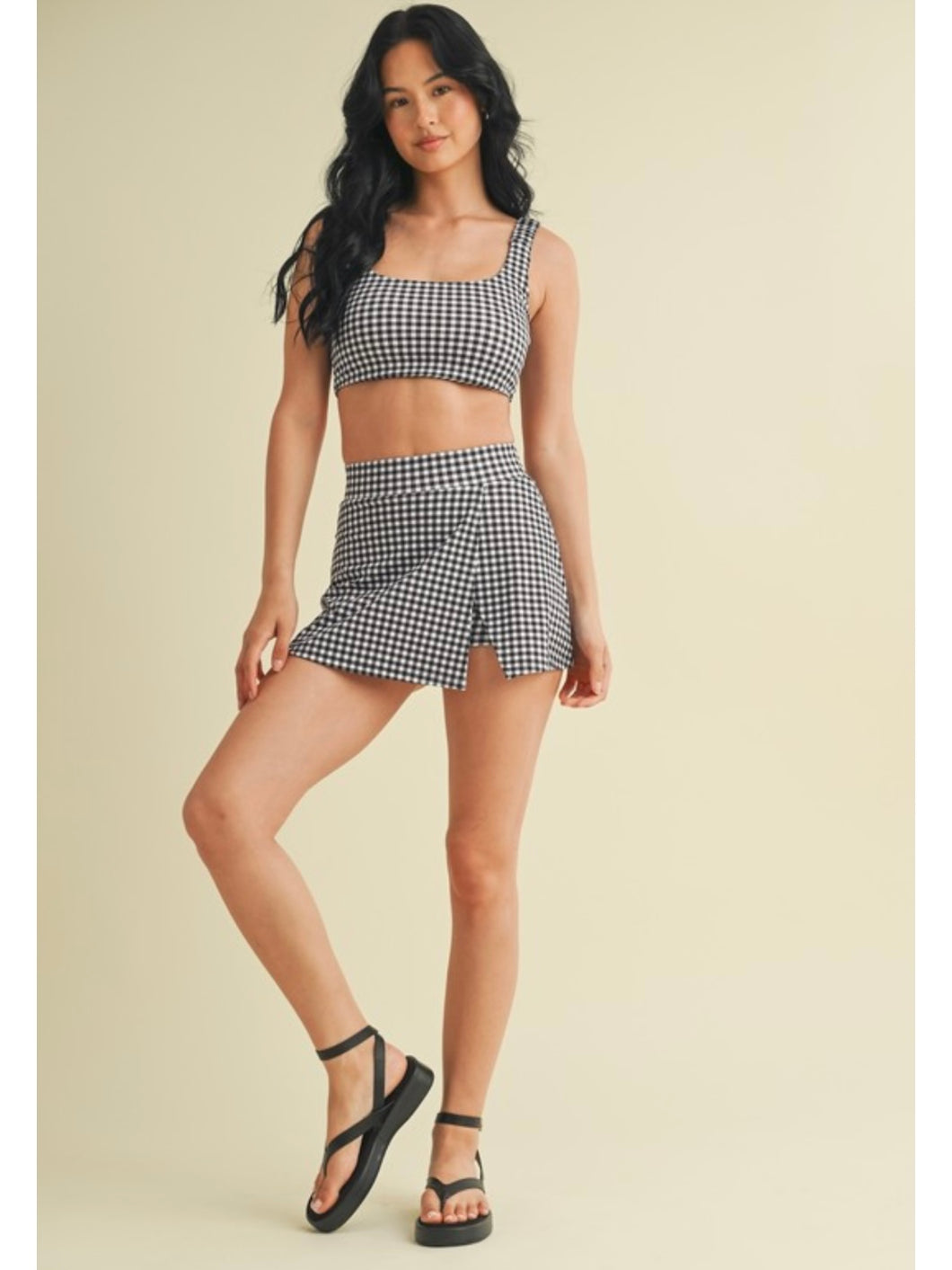 Black Gingham Cropped Tank