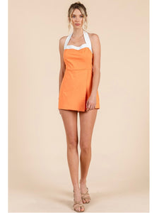 Orange Contrast Halter Romper