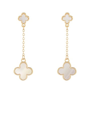 Cream & Gold Clover Dangle Chain Earrings