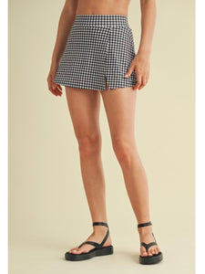 Black Gingham Side Slit Skort