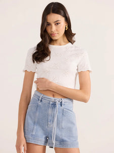 MinkPink White Bowie Pointelle Knit Top