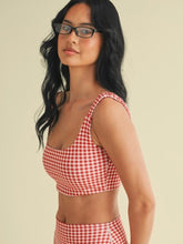 Load image into Gallery viewer, Red Gingham Ruched Bra Top
