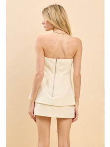 Ivory Strapless Button Mini Dress