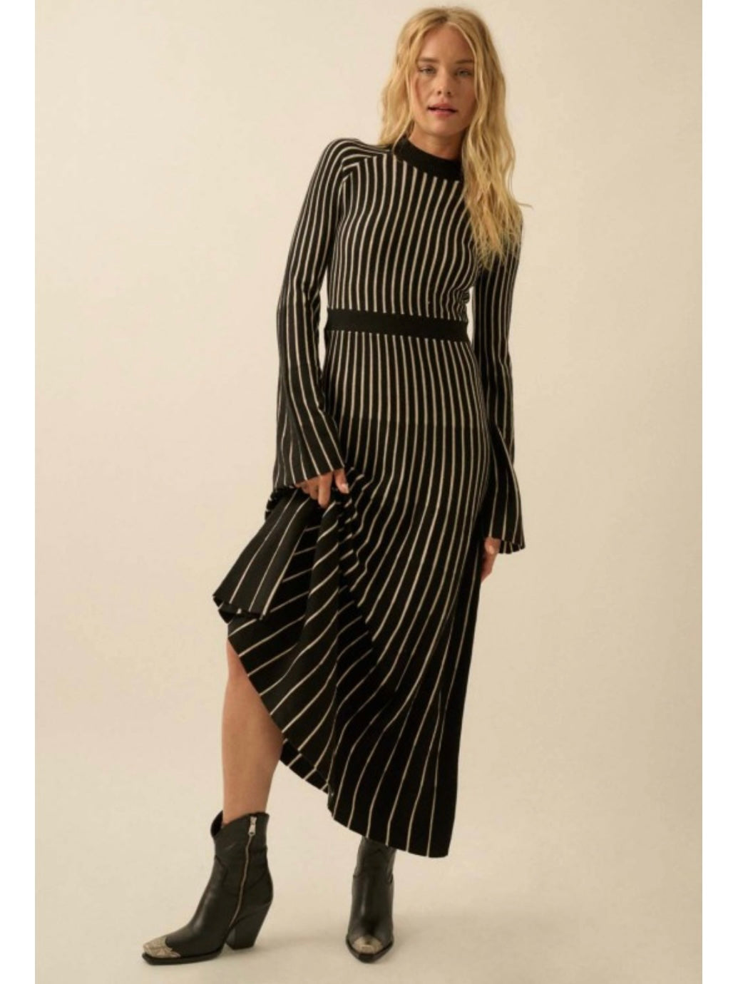 Black Stripe Maxi Sweater Dress
