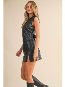 Black Leather Open Back Top & Mini Skirt Set
