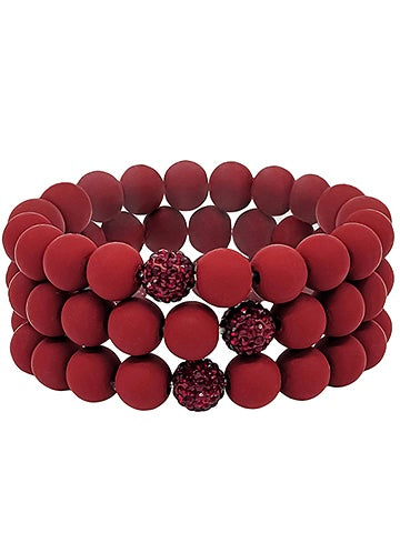 Crimson Clay & Crystal Ball Bracelet Set