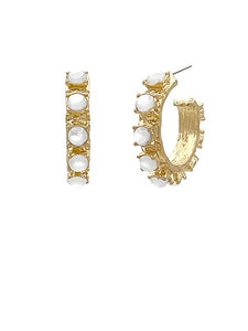 White & Gold Antique Dot Stone Hoops