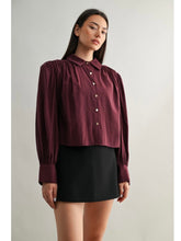 Load image into Gallery viewer, Wine Gathered Button Down Top
