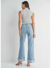 Load image into Gallery viewer, Light Wash Cuffed Wide Leg Denim
