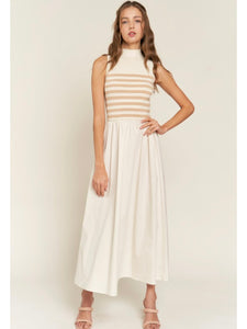 (PREORDER) Beige Stripe Knit Maxi Dress