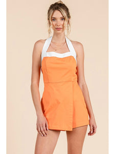 Orange Contrast Halter Romper
