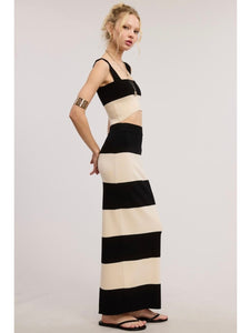Ivory & Black Stripe Crop Top & Maxi Skirt Set
