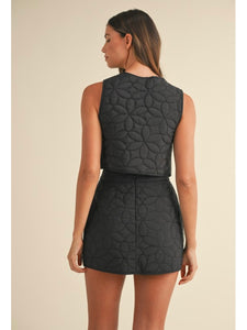 Black Quilted Embroidered Vest Top