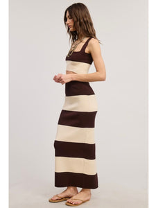 Chocolate & Ivory Stripe Crop Top & Maxi Skirt Set