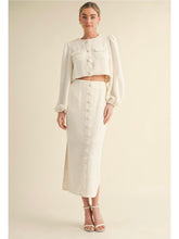 Load image into Gallery viewer, Ivory Tweed Scallop Midi Skirt
