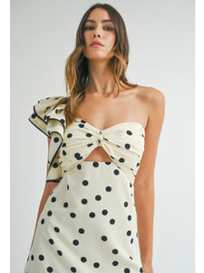 Cream Polka Dot One Shoulder Midi Dress